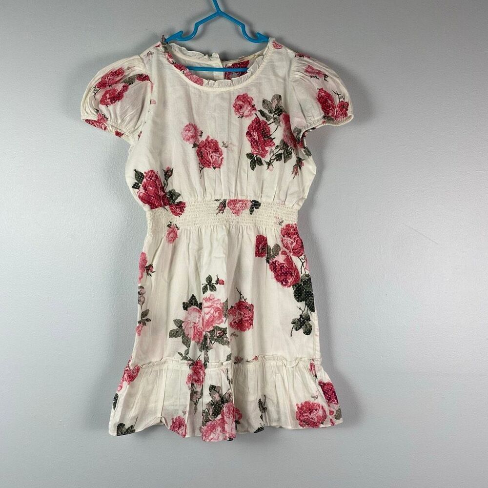 LoveShackFancy Girls Rose print Smocked Cotton Dress 12Y
